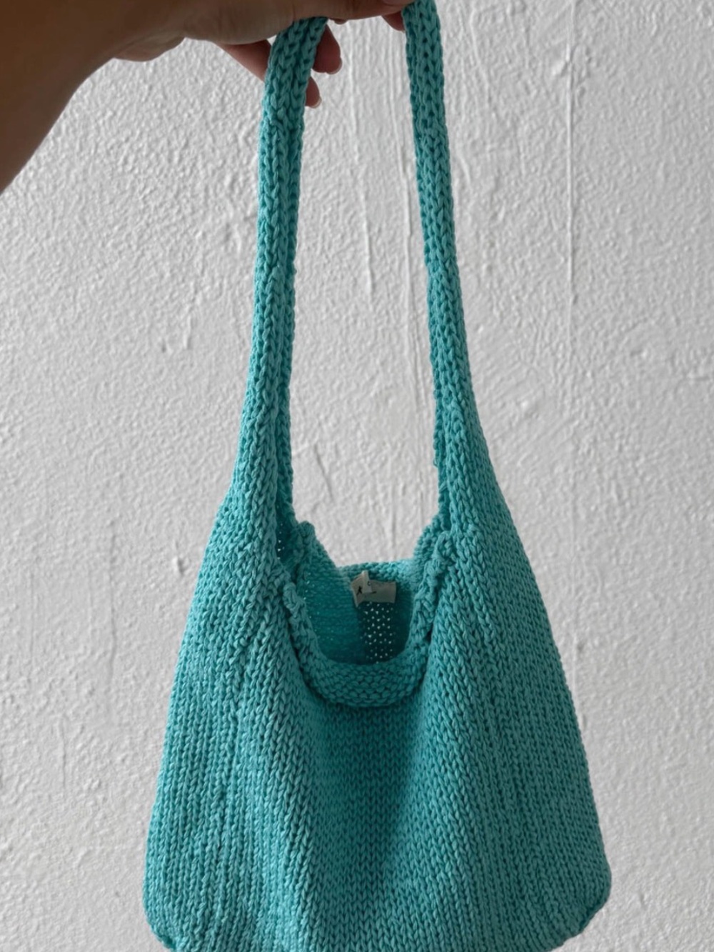 Knitted Mini Tote Bag in Teal